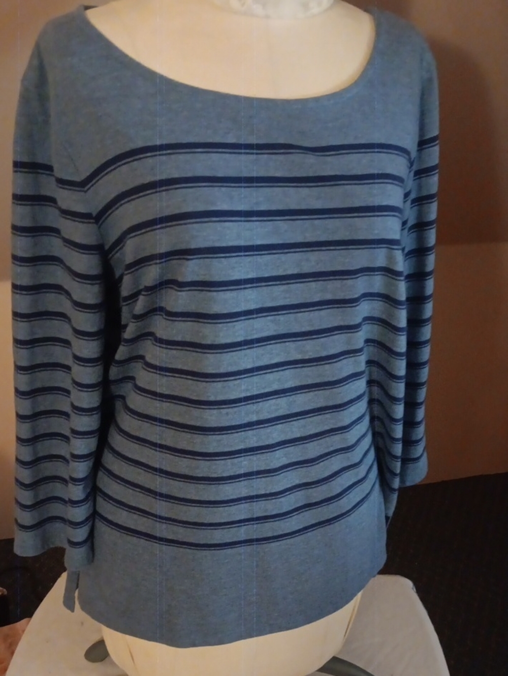 Liz Claiborne Light Blue Scoop Neck Striped Sweater